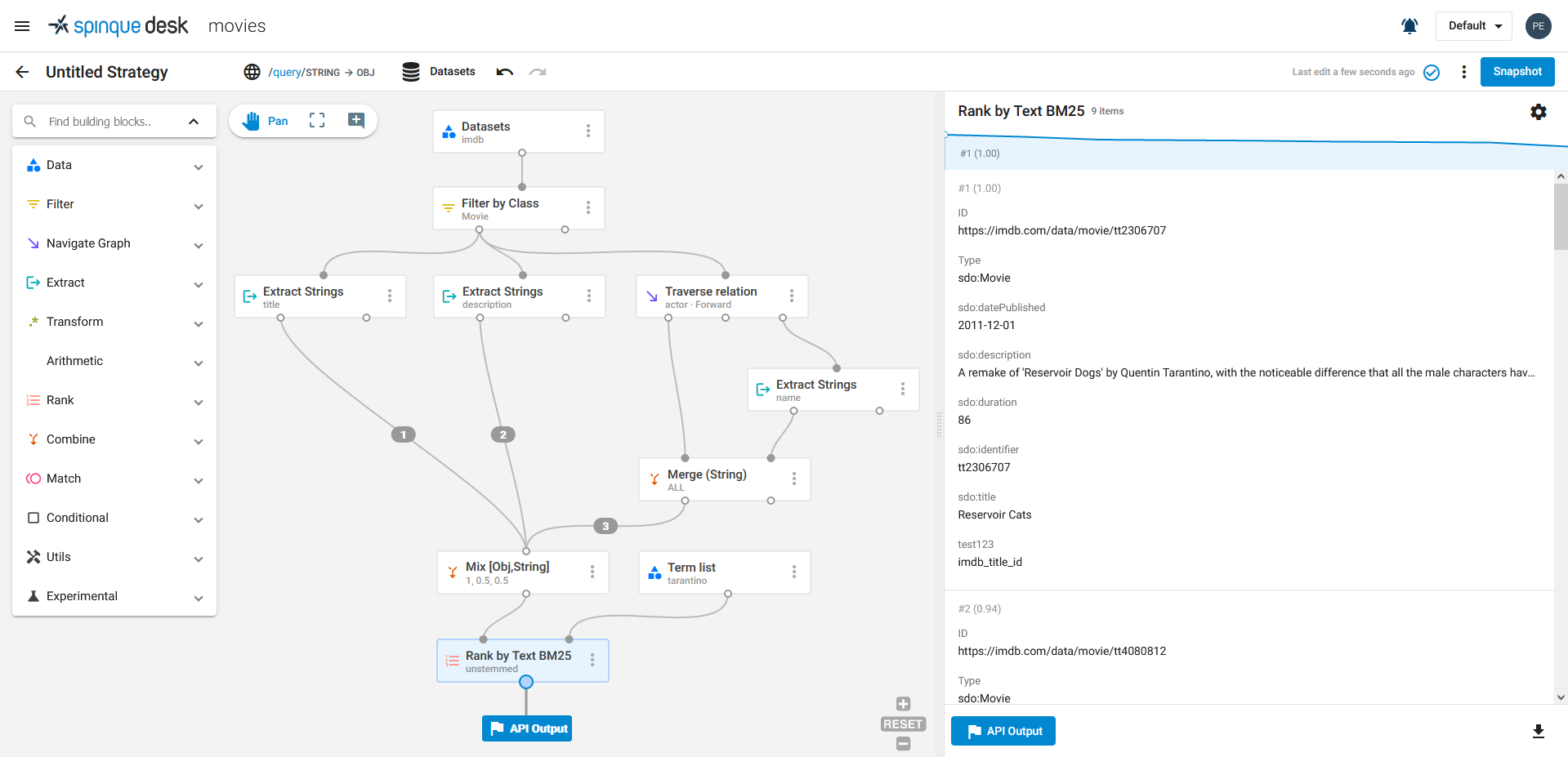 Setting the API output of the strategy